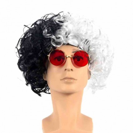 Black and white witch wig cosplay Cruella wig hair accessories Halloween party wig Black and white witch wig cosplay Cruella wig hair accessories Halloween party wig