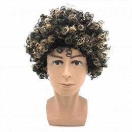 Curly Synthetic Hair Black Brown Cosplay Short Wigs Party Hair Wig for Black Women and Men Headwear afro wig  Curly Synthetic Hair Black Brown Cosplay Short Wigs Party Hair Wig for Black Women and Men Headwear afro wig