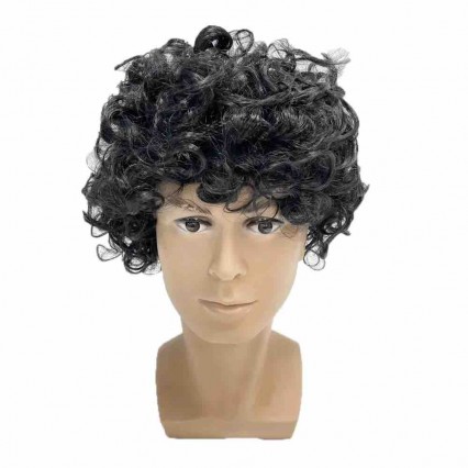 Custom black color short curly wigs synthetic hair wig Sam Bankman Fried style cosplay wig for men Custom black color short curly wigs synthetic hair wig Sam Bankman Fried style cosplay wig for men