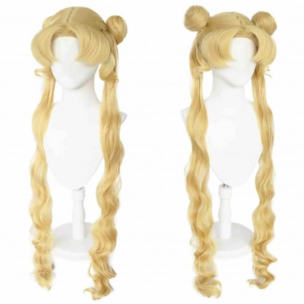 Halloween Cosplay Anime Figure Wig Props Lolita Long Curly Golden Double Ponytails Wigs with Buns Halloween Cosplay Anime Figure Wig Props Lolita Long Curly Golden Double Ponytails Wigs with Buns