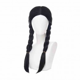 Long Black Braided Pigtails Girls Wednesday Cosplay Costume Wigs with Bangs for Halloween  Long Black Braided Pigtails Girls Wednesday Cosplay Costume Wigs with Bangs for Halloween