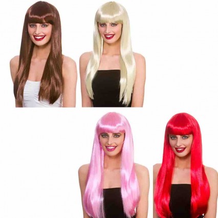 Wholesale 14 Neon Colors Women Halloween Decoration Bubble Gum Wig Adults Long Straight Hair Carnival Wigs with Bangs Wholesale 14 Neon Colors Women Halloween Decoration Bubble Gum Wig Adults Long Straight Hair Carnival Wigs with Bangs