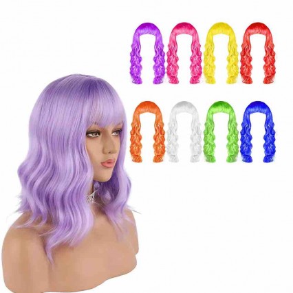 Women Bachelorette Party Cosplay Costume Neon Wig Candy Colorful Long Curly Wavy Bob Wigs Women Bachelorette Party Cosplay Costume Neon Wig Candy Colorful Long Curly Wavy Bob Wigs