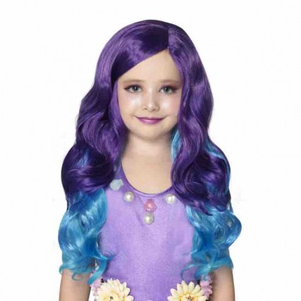 Custom party supplies long curly hair wig purple to blue color lil mermaid wig for cosplay girls Custom party supplies long curly hair wig purple to blue color lil mermaid wig for cosplay girls