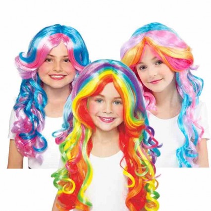 Fashion kids cosplay wigs long wave human hair rainbow wigs kids Halloween cosplay wig Fashion kids cosplay wigs long wave human hair rainbow wigs kids Halloween cosplay wig