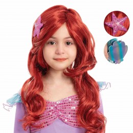Girls Red Long Curly Mermaid Wig with Star Barrett and Shell Purse Halloween Little Mermaid Costume Wig Mermaid Cosplay Party Ac  Girls Red Long Curly Mermaid Wig with Star Barrett and Shell Purse Halloween Little Mermaid Costume Wig Mermaid Cosplay Party Ac