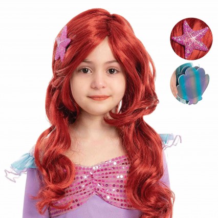 Girls Red Long Curly Mermaid Wig with Star Barrett and Shell Purse Halloween Little Mermaid Costume Wig Mermaid Cosplay Party Ac Girls Red Long Curly Mermaid Wig with Star Barrett and Shell Purse Halloween Little Mermaid Costume Wig Mermaid Cosplay Party Ac