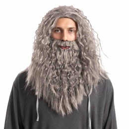 Men's Grey Wizard Wig With Beard Halloween Wig for Adults Cosplay Party Accessories  Men's Grey Wizard Wig With Beard Halloween Wig for Adults Cosplay Party Accessories