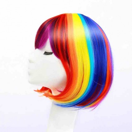12inch Rainbow Bob Wig Synthetic Hair Straight Anime Cosplay Natural Short Colorful Wigs For Women 12inch Rainbow Bob Wig Synthetic Hair Straight Anime Cosplay Natural Short Colorful Wigs For Women