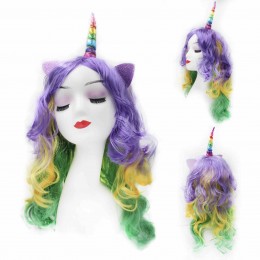 Heat Resistant Synthetic Hair colorful Curly Wig Rainbow horn wig cosplay party wig  Heat Resistant Synthetic Hair colorful Curly Wig Rainbow horn wig cosplay party wig