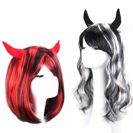 Long curly Demon Cosplay Wigs Synthetic Hair Black Red Devil Horns Party Wig For Women Heat Resistant Fiber Long curly Demon Cosplay Wigs Synthetic Hair Black Red Devil Horns Party Wig For Women Heat Resistant Fiber