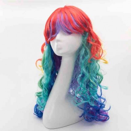 Wholesale New Style Colorful Long Natural Curly Wig Rainbow Gothic Lolita Cosplay Drag Race Wig Wholesale New Style Colorful Long Natural Curly Wig Rainbow Gothic Lolita Cosplay Drag Race Wig