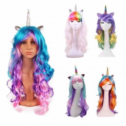 Wholesale Women Wig Heat Resistant Synthetic Hair Curly Wig Rainbow Gothic Lolita Cosplay Drag Race Wig  Wholesale Women Wig Heat Resistant Synthetic Hair Curly Wig Rainbow Gothic Lolita Cosplay Drag Race Wig