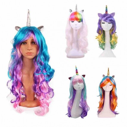 Wholesale Women Wig Heat Resistant Synthetic Hair Curly Wig Rainbow Gothic Lolita Cosplay Drag Race Wig Wholesale Women Wig Heat Resistant Synthetic Hair Curly Wig Rainbow Gothic Lolita Cosplay Drag Race Wig