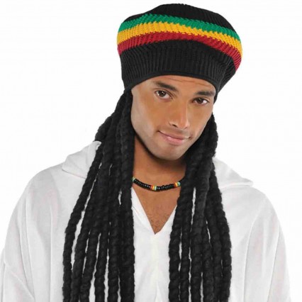 Buffalo Soldier Men's Adult Rasta Hat Black Wig Rasta Man Costume Set Buffalo Soldier Men's Adult Rasta Hat Black Wig Rasta Man Costume Set