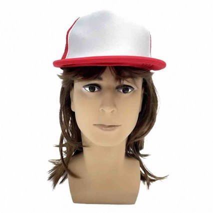 Custom logo mullet hat with brown hair baseball hat costume wigs for men 1980s mullet wig Custom logo mullet hat with brown hair baseball hat costume wigs for men 1980s mullet wig