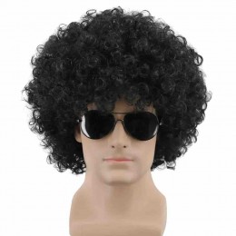 Short Black Fluffy Disco Afro Wigs Synthetic Anime Cosplay Fancy Funny Wigs for Unisex Men Women Wigs (Black)  Short Black Fluffy Disco Afro Wigs Synthetic Anime Cosplay Fancy Funny Wigs for Unisex Men Women Wigs (Black)