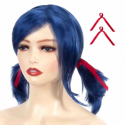 Wholesale Blue Ladybug Wig Anime Cosplay Wig For Girls Women Blue Hair With Red Hair Ties Wholesale Blue Ladybug Wig Anime Cosplay Wig For Girls Women Blue Hair With Red Hair Ties