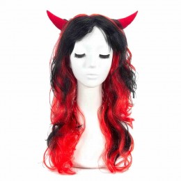 Wholesale party accessories fancy dress lady synthetic hair wig with seductive devil demon horns  Wholesale party accessories fancy dress lady synthetic hair wig with seductive devil demon horns