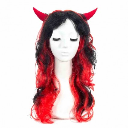 Wholesale party accessories fancy dress lady synthetic hair wig with seductive devil demon horns Wholesale party accessories fancy dress lady synthetic hair wig with seductive devil demon horns