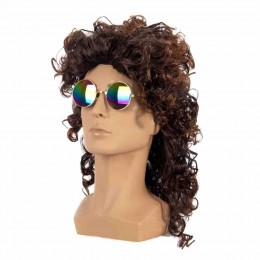 2023 Mens 80S Long Curly Black Rocker Costume Wig Punk Heavy Metal Mullet Wig  2023 Mens 80S Long Curly Black Rocker Costume Wig Punk Heavy Metal Mullet Wig