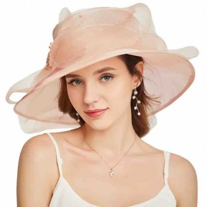 fashion Women sun hat wide brim Kentucky Derby Organza Church wedding Party hat with flower decoration fashion Women sun hat wide brim Kentucky Derby Organza Church wedding Party hat with flower decoration