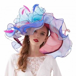 foldable sun hat wide brimmed Women Kentucky Derby Organza Church Wedding Dress Party hat detachable flower can as hair clip  foldable sun hat wide brimmed Women Kentucky Derby Organza Church Wedding Dress Party hat detachable flower can as hair clip