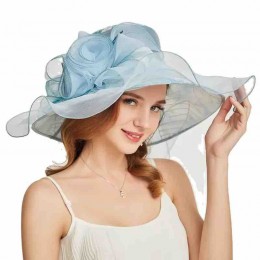 light weight packable women sun hat ruffles wide brim Kentucky Derby Organza Church Wedding Dress Party Occasion hat with flower  light weight packable women sun hat ruffles wide brim Kentucky Derby Organza Church Wedding Dress Party Occasion hat with flower