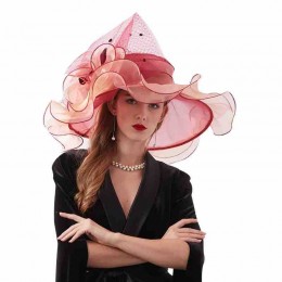 packable Women sun hat Ruffles brim Kentucky Derby Organza Church Wedding Dress Party hat with detachable flower as hair clip  packable Women sun hat Ruffles brim Kentucky Derby Organza Church Wedding Dress Party hat with detachable flower as hair clip