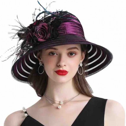 wholesale fashion Women sun hat wide brim Kentucky Derby satin breathable black Church wedding Party hat with big flower wholesale fashion Women sun hat wide brim Kentucky Derby satin breathable black Church wedding Party hat with big flower