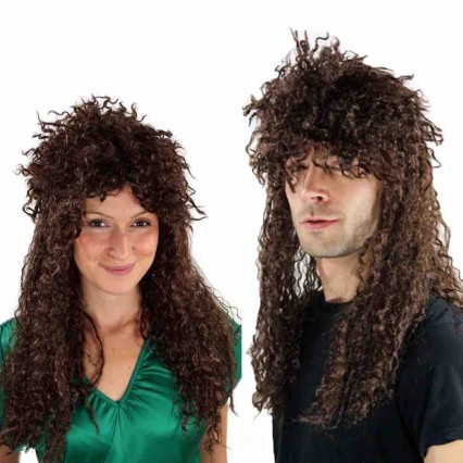 Wig factory custom party fancy dress wig men women unisex brown long curly mullet wig heavy hair metal glam Rock  Wig factory custom party fancy dress wig men women unisex brown long curly mullet wig heavy hair metal glam Rock