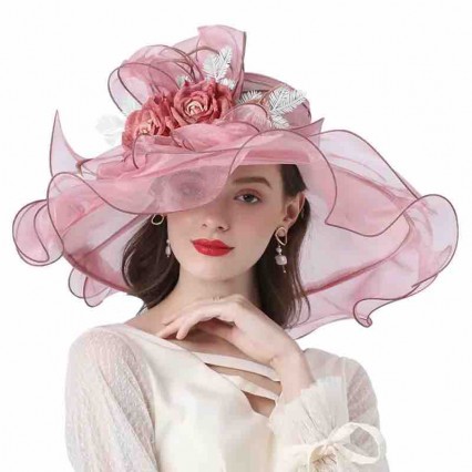 fashion Women sun hat Ruffles ladies hats wedding church wide brim Kentucky Derby Organza wedding Party hat with big flower fashion Women sun hat Ruffles ladies hats wedding church wide brim Kentucky Derby Organza wedding Party hat with big flower