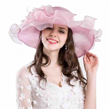 fashion Women sun hat Ruffles ladies hats wedding church wide brim Kentucky Derby Organza wedding Party hat with big flower fashion Women sun hat Ruffles ladies hats wedding church wide brim Kentucky Derby Organza wedding Party hat with big flower
