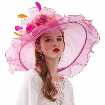 packable Women sun hat Ruffles brim Kentucky Derby Organza fascinator hats wedding Party hat with detachable flower as hair clip packable Women sun hat Ruffles brim Kentucky Derby Organza fascinator hats wedding Party hat with detachable flower as hair clip