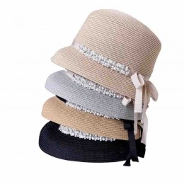 2024 new ladies women Sun Hats paper Straw beach sunscreen bucket cloche hat with pearls