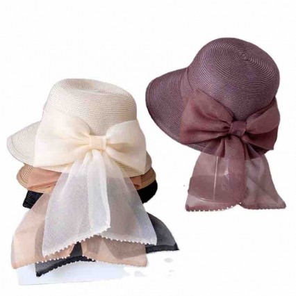 2024 new ladies women Sun Hats paper Straw wide brim beach sunscreen hat cloche hat with organza bowknot for Travel Outdoor 2024 new ladies women Sun Hats paper Straw wide brim beach sunscreen hat cloche hat with organza bowknot for Travel Outdoor