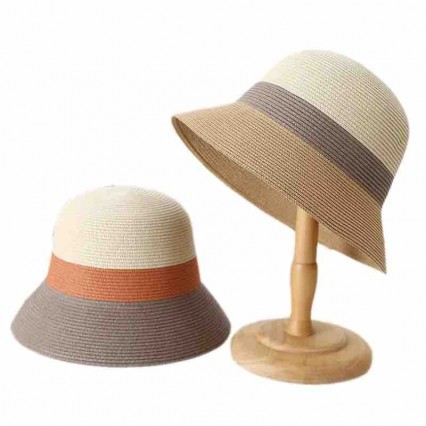 2024 new ladies women Sun Hats 3 color block paper Straw wide brim beach hat cloche hat for Travel Outdoor 2024 new ladies women Sun Hats 3 color block paper Straw wide brim beach hat cloche hat for Travel Outdoor