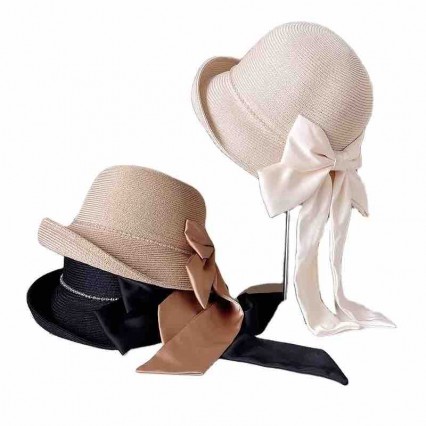 2024 new ladies women Sun Hats paper Straw brim roll up beach sunscreen cloche hat with big satin bowknot 2024 new ladies women Sun Hats paper Straw brim roll up beach sunscreen cloche hat with big satin bowknot