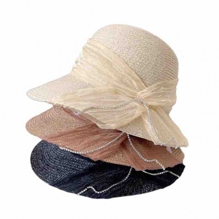 2024 new ladies women Sun Hats paper Straw wide brim beach hat cloche hat with organza bowknot for Travel Outdoor 2024 new ladies women Sun Hats paper Straw wide brim beach hat cloche hat with organza bowknot for Travel Outdoor