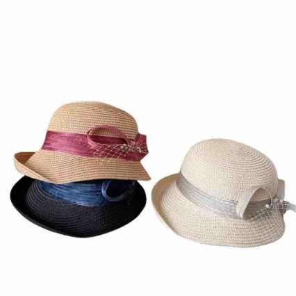 2024 new ladies women Sun Hats paper Straw wide brim beach hat cloche hat with satin bowknot for Travel Outdoor 2024 new ladies women Sun Hats paper Straw wide brim beach hat cloche hat with satin bowknot for Travel Outdoor