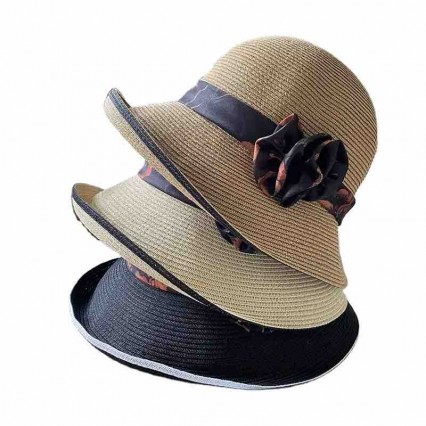 2024 new ladies women Sun Hats paper Straw wide brim beach hat cloche hat with satin flower for Travel Outdoor 2024 new ladies women Sun Hats paper Straw wide brim beach hat cloche hat with satin flower for Travel Outdoor