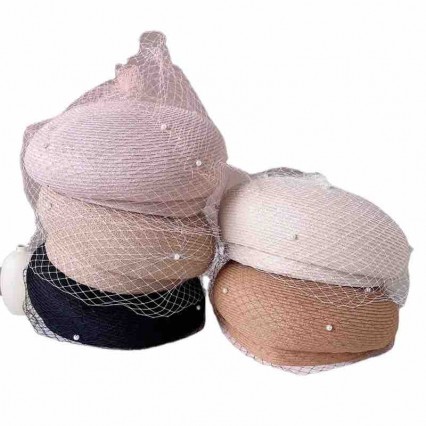 2024 new women ladies paper straw fashion dress hat UV protection beach sun hats beret cap with mesh veil 2024 new women ladies paper straw fashion dress hat UV protection beach sun hats beret cap with mesh veil