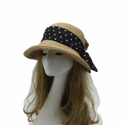 2024 new ladies women Sun Hats paper Straw wide brim beach hat for women cloche hat with polka dot ribbon for Travel Outdoor 2024 new ladies women Sun Hats paper Straw wide brim beach hat for women cloche hat with polka dot ribbon for Travel Outdoor
