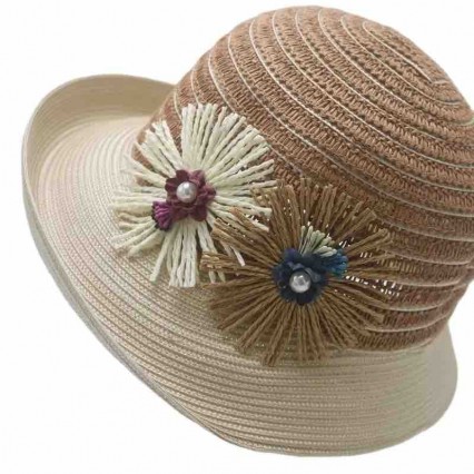2024 new ladies women Sun Hats two tone paper Straw wide brim beach hat for women cloche hat with flowers for Travel Outdoor 2024 new ladies women Sun Hats two tone paper Straw wide brim beach hat for women cloche hat with flowers for Travel Outdoor