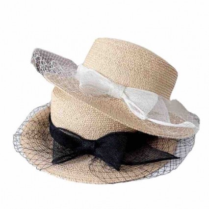 2024 new women Flat Top boater sun hat with sinamay bowknot & mesh veil Summer Beach fedora paper straw panama hats wholesale 2024 new women Flat Top boater sun hat with sinamay bowknot & mesh veil Summer Beach fedora paper straw panama hats wholesale