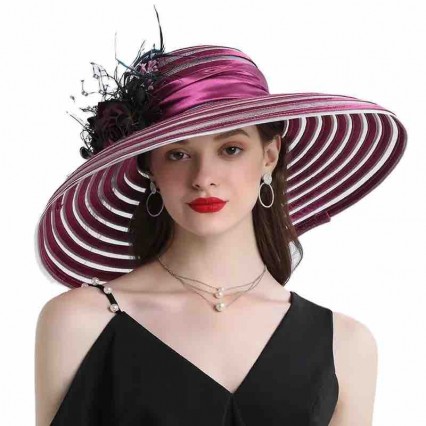 wholesale fashion Women UV protection sun hat 16cm wide brim Kentucky Derby satin Church wedding Party hat with big flower wholesale fashion Women UV protection sun hat 16cm wide brim Kentucky Derby satin Church wedding Party hat with big flower