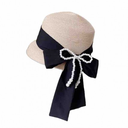 2024 new women Sun Hats paper Straw wide brim beach hat for women with pearls bowknot cloche hat for Travel Outdoor 2024 new women Sun Hats paper Straw wide brim beach hat for women with pearls bowknot cloche hat for Travel Outdoor