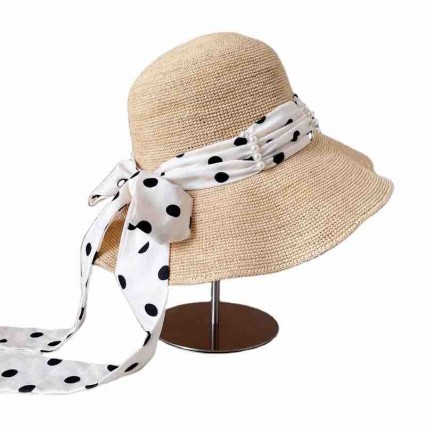 women Sun Hats with polka dot ribbon Wide Brim raffia Straw beach hat for women cloche hat for Travel Outdoor women Sun Hats with polka dot ribbon Wide Brim raffia Straw beach hat for women cloche hat for Travel Outdoor