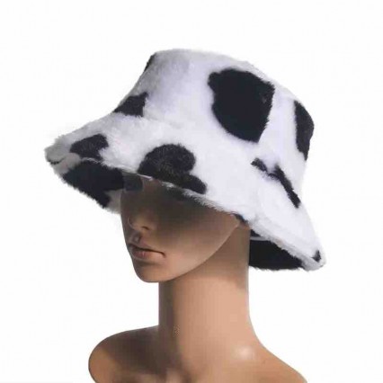 fashion Women's Milk Cow Print artificial Fur Bucket Hat Fluffy Winter Warmer Fisherman Warm Windproof Hat for Girls fashion Women's Milk Cow Print artificial Fur Bucket Hat Fluffy Winter Warmer Fisherman Warm Windproof Hat for Girls