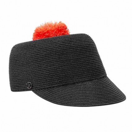 ready to ship fashion women spring and summer black paper straw beach baseball cap golf hat Equestrian hat with pom pom ready to ship fashion women spring and summer black paper straw beach baseball cap golf hat Equestrian hat with pom pom